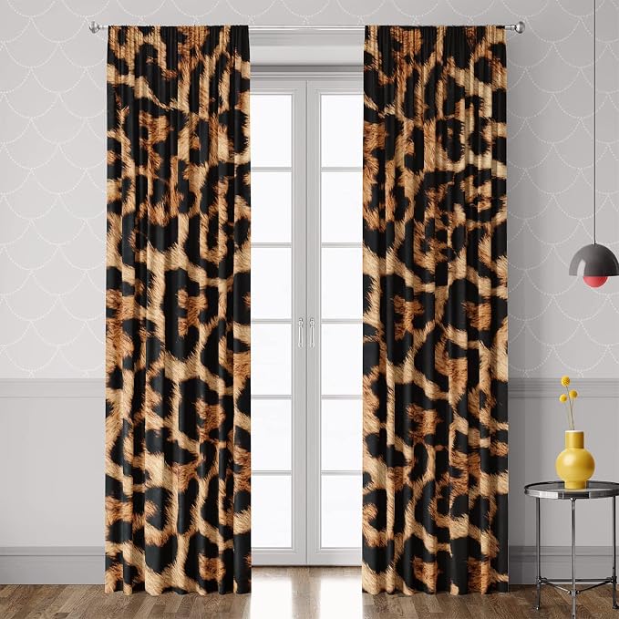 Cheetah Print Curtains 52WX84H Rod Pocket Leopard Not Blakout Curtains for Bedroom Living Room Wild Animals Print Drapes 2 Panels