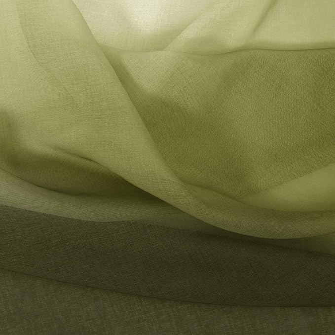 DWCN Ombre Short Sheer Curtains - Faux Linen Semi Voile Gradient Light-Filtering Bedroom and Living Room Curtains, Set of 2 Grommet Top Window Drape Panels, 52 x 45 Inch Length, Olive Green