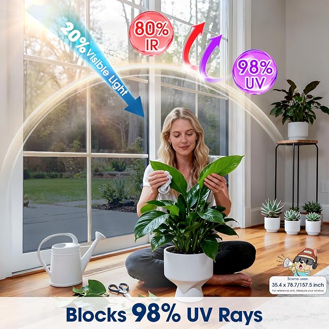 Coavas One Way Privacy Window Film, Heat Control Window Tint for Home, Sun Blocking Reflective Window Film See Out Not in, Anti UV Static Cling for Windows Office Door (Black, 17.5 x 78.7 inches)