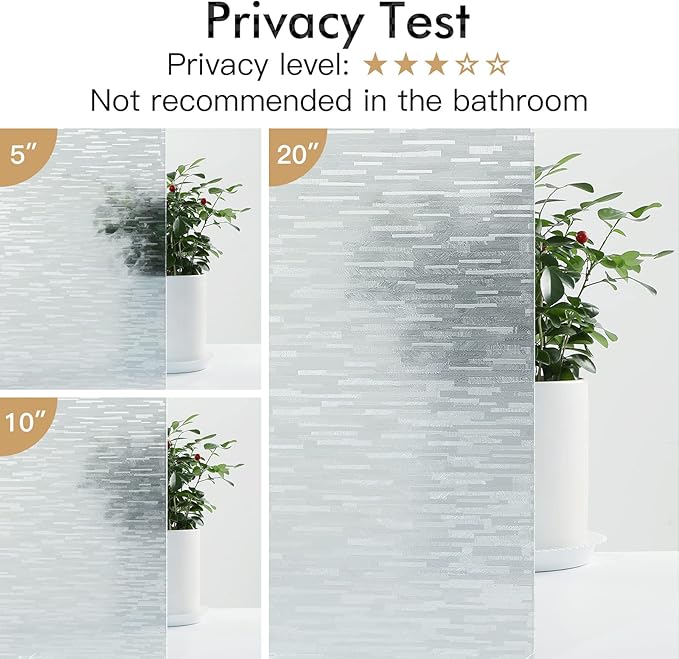 Haton Window Privacy Film, Frosted Glass Film, Sun Blocking Static Cling for Bathroom & Office, Heat Control Anti Glare Removable, UV Rejection Non-Adhesive Covering for Home, 23.6" x 157.4"
