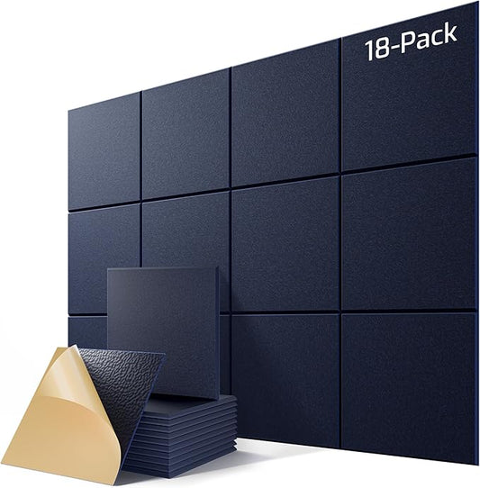 18 Pack Acoustic Panels for Walls, 12" x 12" x 0.4" High Density Self-Adhesive Soundproof Wall Panels, Sound Absorbing Foam Panels for Home & Office Studio (Navy Blue)