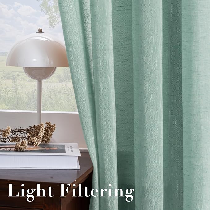 H.VERSAILTEX Linen Curtains Natural Linen Semi-Sheer Curtains 2 Panels Nickel Grommet Privacy Added Premium Soft Rich Material Drapes for Bedroom/Livingroom - 52x84 - Inch - Sea Mist