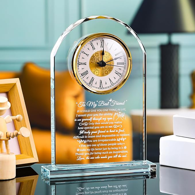 Movdyka Best Friend Bestie Birthday Gifts for Women, Crystal Clock Keepsake | Gift for Best Friends Woman Mother's Day Christmas Bestie Bff Soul Sister Friendship Graduation Gift Ideas