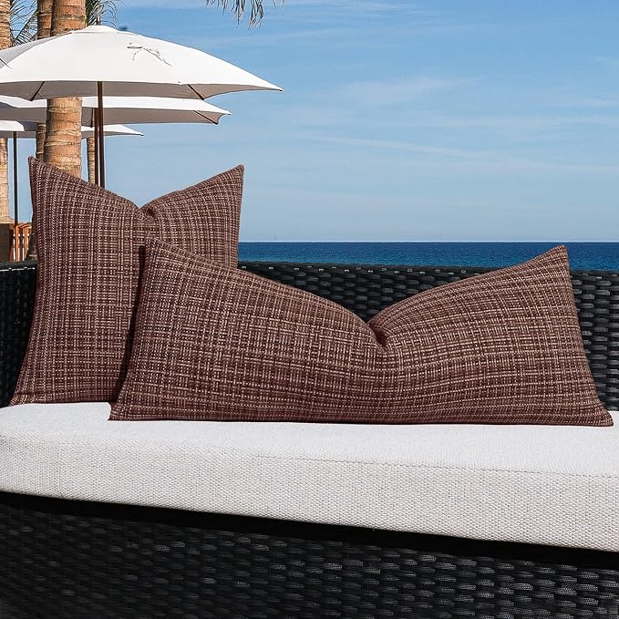 Kevin Textile Outdoor Waterproof Throw Pillow Covers 14x36 Inch Pack of 1 Woven Faux Linen Decorative Water Resistant Long Body Lumbar Cushion Covers for Tent Patio Garden Couch Sofa Coffee
