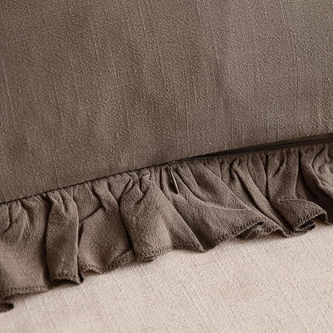 Foindtower Set of 2 Decorative Soild Fringe Ruffle Throw Pillow Covers Soft Boho Farmhouse Cushion Cover Cozy Accent Retro Pillowcase for Couch Sofa Bed Living Room Home Decor,18×18 Inch,Dark Brown