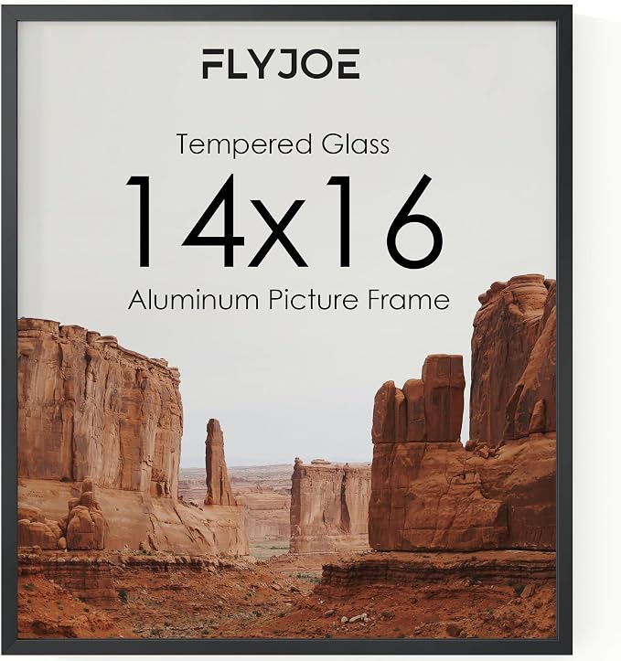 FLYJOE 14x16 Metal Picture Frame - Black Aluminum Photo Frames-Real Real Glass,Wall Gallery Poster Puzzles Artwork 16x14 frame Mounting Horizontally or Vertically Decor for Wall, Black