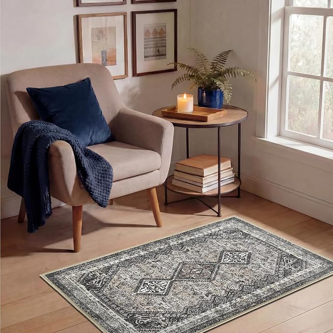Keen Home Design 2x3 Rug - Machine Washable Entry Rug with Non-Slip Backing, Ideal for Enteryway, Kitchen, Bathroom, Laundry Room - Vintage, Easy Clean, Durable, Low Pile Rug - (2' x 3')
