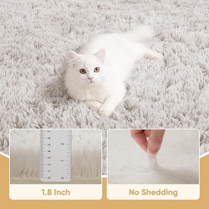 Area Rug for Living Room Bedroom: 5x7 White Soft Fluffy Shag Upgrade Non-Slip High Pile Carpet Large Fuzzy Plush Indoor Floor Decor Shaggy Rug for Kid Boys Girls Dorms Playroom Nursery Modern Home