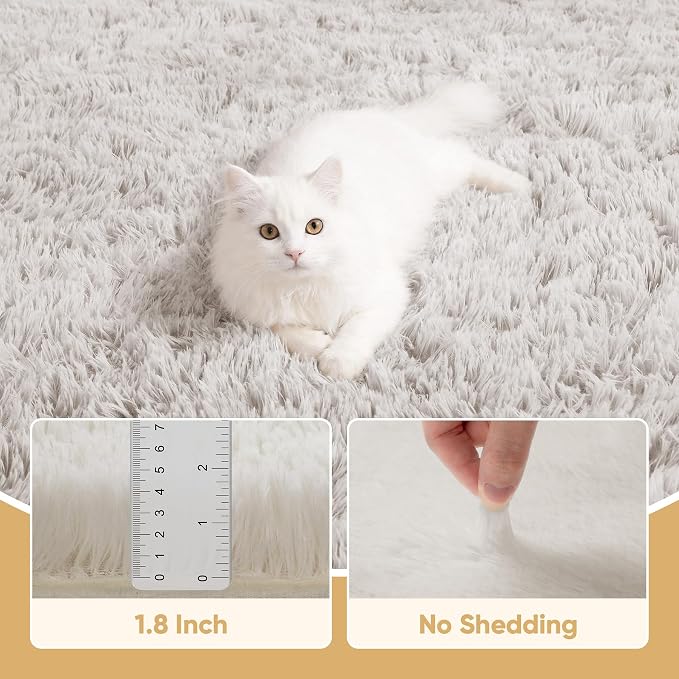 Area Rug for Living Room Bedroom: 6x9 White Soft Fluffy Shag Upgrade Non-Slip High Pile Carpet Large Fuzzy Plush Indoor Floor Decor Shaggy Rug for Kid Boys Girls Dorms Playroom Nursery Modern Home