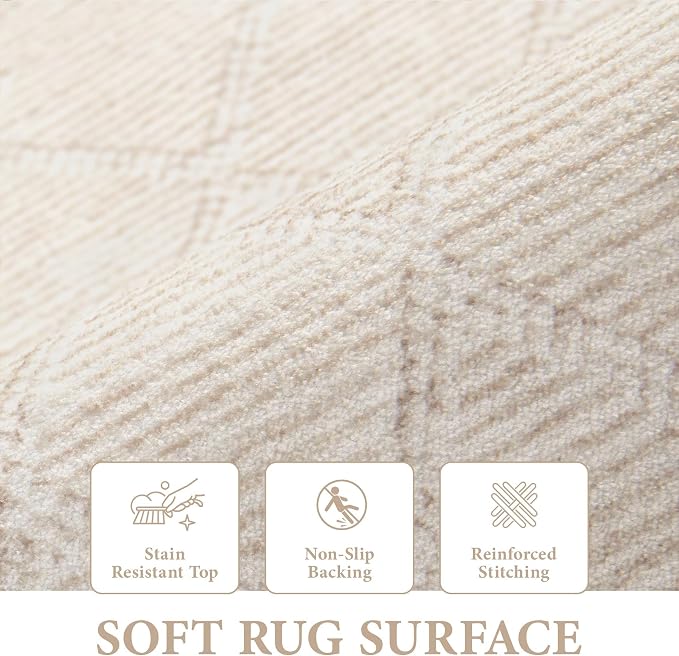 Area Rug Living Room Rugs 8x10 - Large Soft Boho Geometric Rug, Non-Slip Foldable Washable Rugs Non Shedding Morden Indoor Floor Carpet for Living Bedroom Office Dining Room(Modern Beige,8'x10')