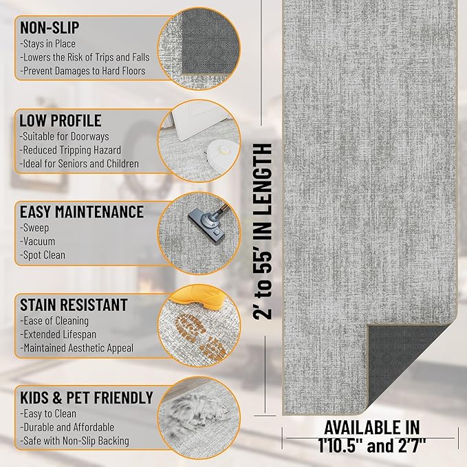 Ottomanson Aisle Runner Rug 1'10.5" x 38' – Soft Non-Slip Rug, Low Pile Carpet for Hallways, Events, Churches & Extra-Long Indoor Spaces, Solid Beige