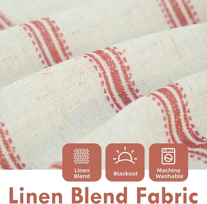 DriftAway Farmhouse Linen Lined Valance Double Layer Thermal Insulated Room Darkening Blackout Window Valances 3 Inch Rod Pocket Vertical Striped Kitchen Valance for Bathroom Single 52 x 18 Inch Red