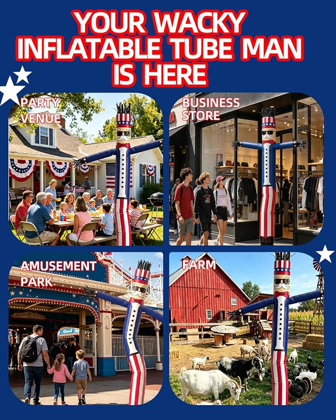7 FT Inflatable Tube Man with Blower: Patriotic Inflatable Dancing Man for July 4th Yard Decor, Store Grand Opening, Indoor & Outdoor Holiday Party Celebrations (Blue)