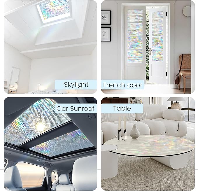 Decorative Stained Glass Window Film, Privacy Film for Glass Windows Rainbow Window Cling Colored Window Film Energy Saving, Perfect for Home and Office, Laser Rhombic, 23.6 Inch X 13.1 Feet