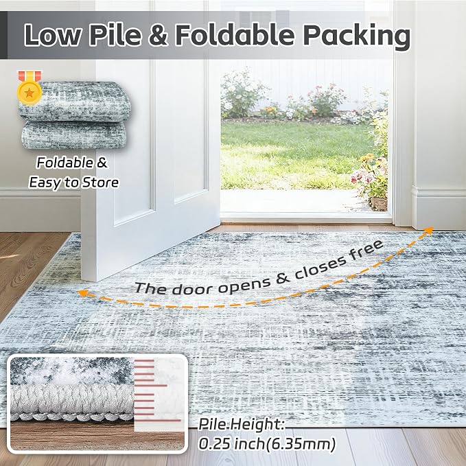 10x12 Area Rugs Washable Rug: Anti-Skid Abstract Modern Living Room Rug Soft Thin Carpets Indoor Floor Non-Shedding Carpet for Bedroom Dining Farmhouse Nursery Home Office (Black/Grey/White,10'x12')