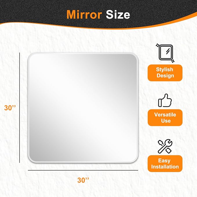 Delma Bathroom Vanity Mirror, Black Framed Bathroom Mirror for Over Sink, High-Definition Bathroom Mirror, Versatile Bathroom Vanity Mirror, Hangs Horizontally or Vertically(30x30, Silver)