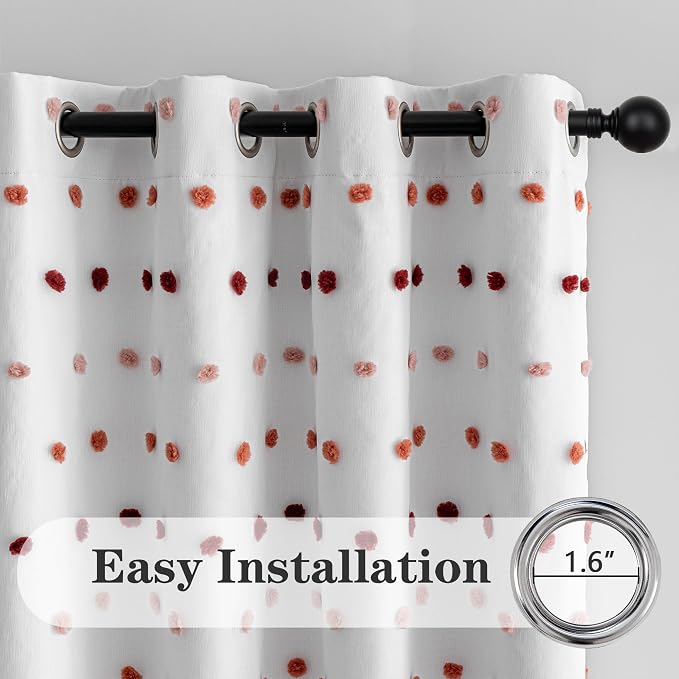 MEETSKY Kids Blackout Curtains for Girls Bedroom 63 Inches Long Colorful Red White Pom Pom Curtains for Nursery Room 2 Panels Small Window Curtains with 2 Layered Room Darkening Grommet,52 x 63 Inch