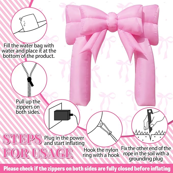 9FT Pink Bow Inflatable Arch Outdoor Decorations Giant Blow-up Bow Arch Built-in 5 LED Lights for Pink Birthday Party Decor Wedding Coquette Bachelorette Bridal Party Supplies Yard Garden Lawn