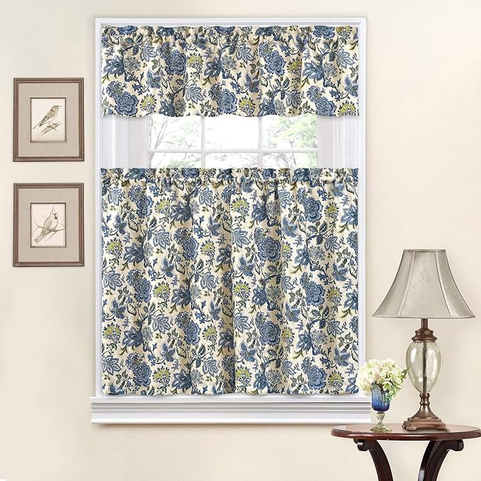 Waverly Navarra Crimson Tier & Valance Set - 100% Polyester Jacquard - 52" X 36"