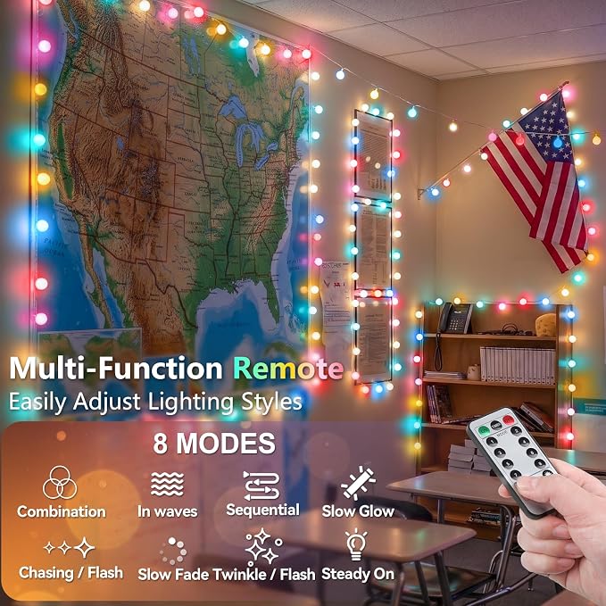 suddus 76ft Connectable Globe String Lights Plug in Remote Pastel Color | 200 Led Pastel Fairy Lights With Timer 8 Mode, String Lights for Bedroom,Dorm, Classroom, Party, Indoor,Outdoor Decor