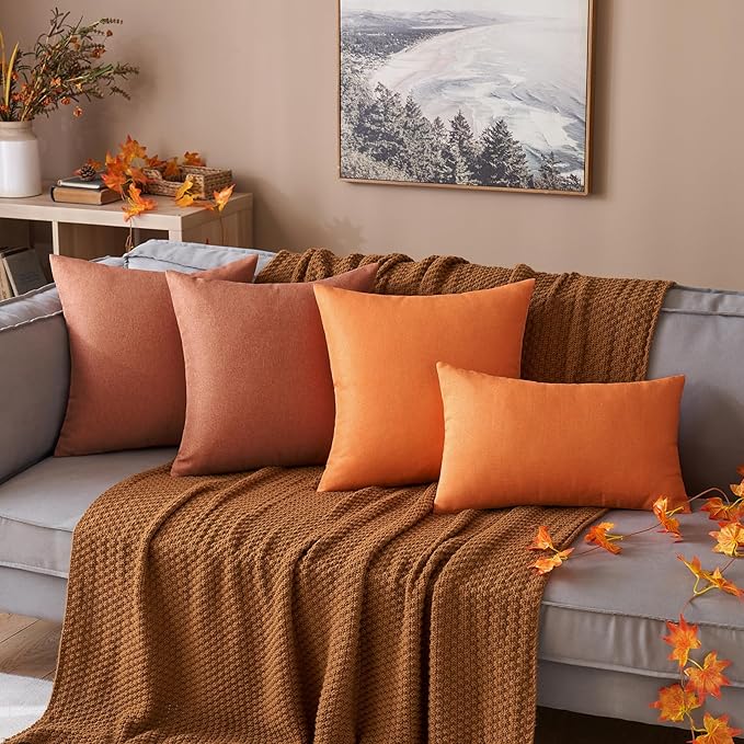 MIULEE Pack of 2 Decorative Outdoor Solid Waterproof Throw Pillow Covers Euro Sham Faux Linen Garden Farmhouse Cushion Cases for Summer Patio Tent Balcony Couch Sofa 22x22 Inch Rust