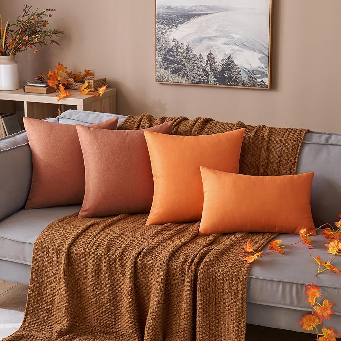 MIULEE Pack of 2 Decorative Outdoor Solid Waterproof Throw Pillow Covers Euro Sham Faux Linen Garden Farmhouse Cushion Cases for Summer Patio Tent Balcony Couch Sofa 24x24 Inch Rust