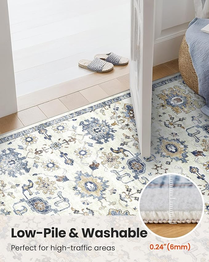 AMADA HOMEFURNISHING 10x14 Washable Area Rug, Low-Profile Large Area Rug with Non-Slip Backing & Durable Edge Binding, Vintage Large Rugs for Living Room, Bedroom & Dining Room