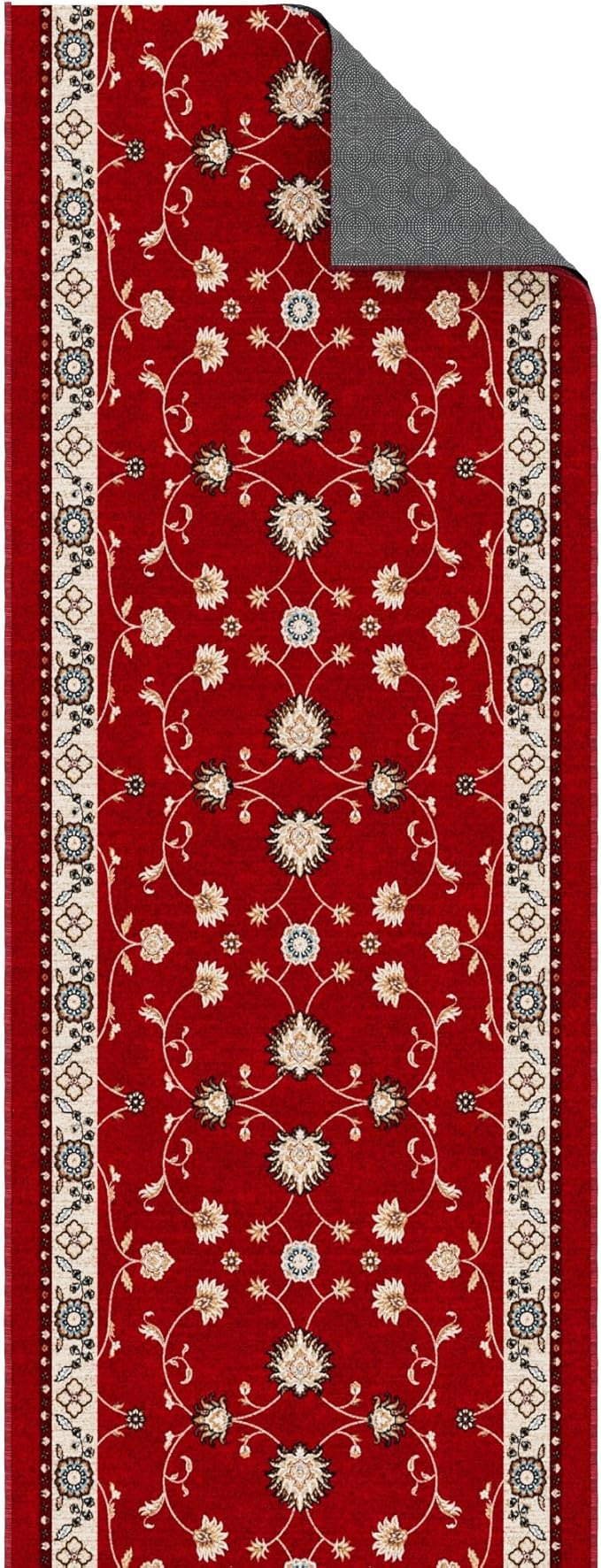 Ottomanson Aisle Runner Rug 1'10.5" x 40' – Soft Non-Slip Rug, Low Pile Carpet for Hallways, Events, Churches & Extra-Long Indoor Spaces, Mahal Red