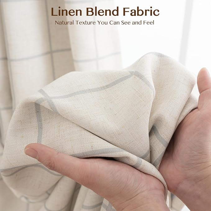 THREE GIRLS Pinch Pleated Plaid Curtains Blackout Linen Gingham Grey Curtains for Living Room,Bedroom Checkered 84 Inches Long Double Layer 2 Panels Set Luxury and Modern Printed Design Darkening