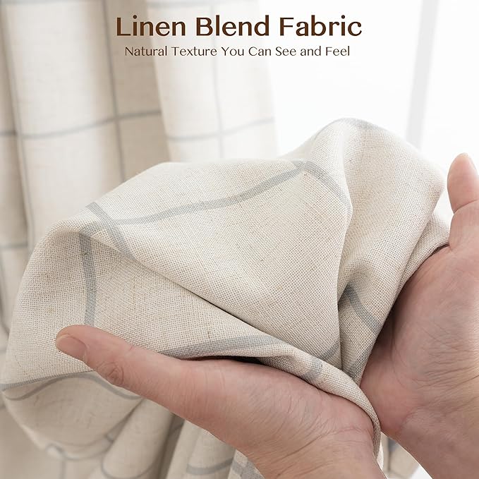 THREE GIRLS Pinch Pleated Plaid Curtains Blackout Linen Gingham Grey Curtains for Living Room,Bedroom Checkered 95 Inches Long Double Layer 2 Panels Set Luxury and Modern Printed Design Darkening
