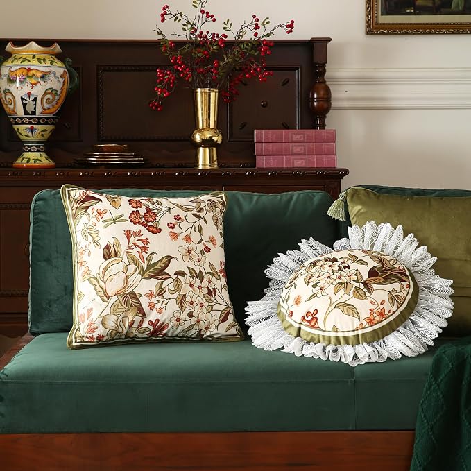ISAENNE Designer Vintage Velvet Throw Pillow Cover,18"x18"-Grace A | Pillow Cover,Concealed Zipper Design,Dragonfly Pattern,Sofas,Bedroom,Living Room,Lounge Chairs,All Season Home Decor