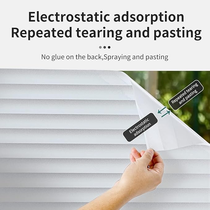 DERZGAO Window Privacy Film with Installation Tools, Blinds Pattern, Static Cling, Anti UV, Heat Control, Ideal for Home Shower Office Glass Door (Blinds Pattern, 29.6X157.4Inch)