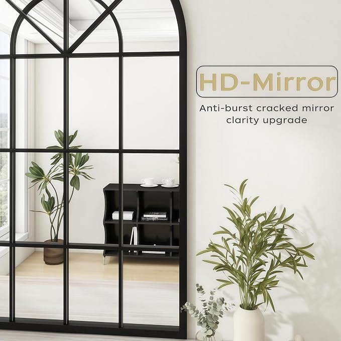 Arch Wall Mirror Mounted Decorative, 30"x42", Arched Window Pane Mirror for Wall-Mounted for Entryway, Bathroom Vanity, Living Room or Bedroom, Iron Frame, Black