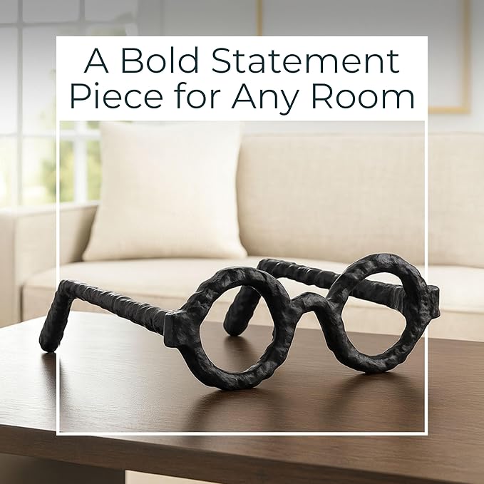 Modern Decorative Glasses Sculpture Figurine for Office Shelf Decor - Home and Bathroom Accent for Desk Display - Living Room Ornament Statue for Coffee Table Styling in Spaces - 3", Black