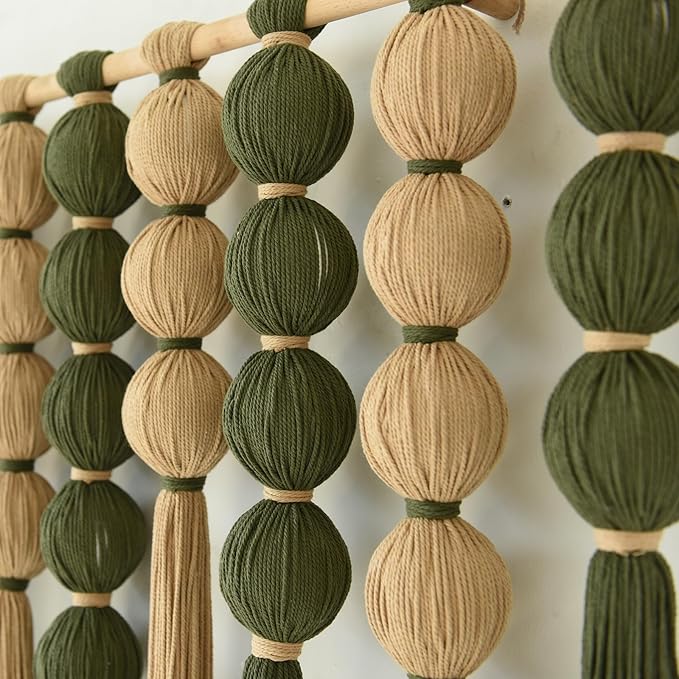 Macrame Wall Hanging Large Boho Wall Decor Natural Green Jute Sphericity Cotton Textile Wall Hanging Geometric Art Fiber Yarn Art Handmade For Living Room Bed Room Apartment Wedding Party 39" Wx39" L
