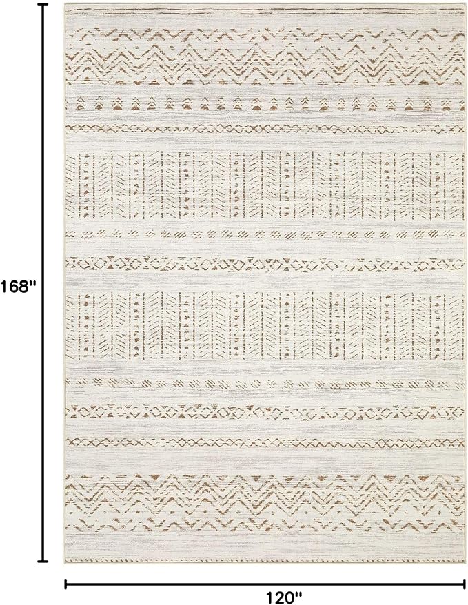 cotiled 10x14 Area Rugs Living Room Rug: Washable Boho Rugs with Non Slip Backing Large Soft Indoor Stain Resistant Carpet for Bedroom Farmhouse Dining Room Lightweight Home Decor Brown/Cream