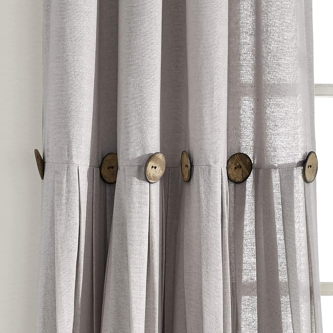 Lush Decor Linen Button Window Curtain Panel, Single, 40" W x 84" L, Grey - Country Curtains - Rustic Decor - Color Block Modern Farmhouse Curtains For Living Room, Bedroom & Dining Room