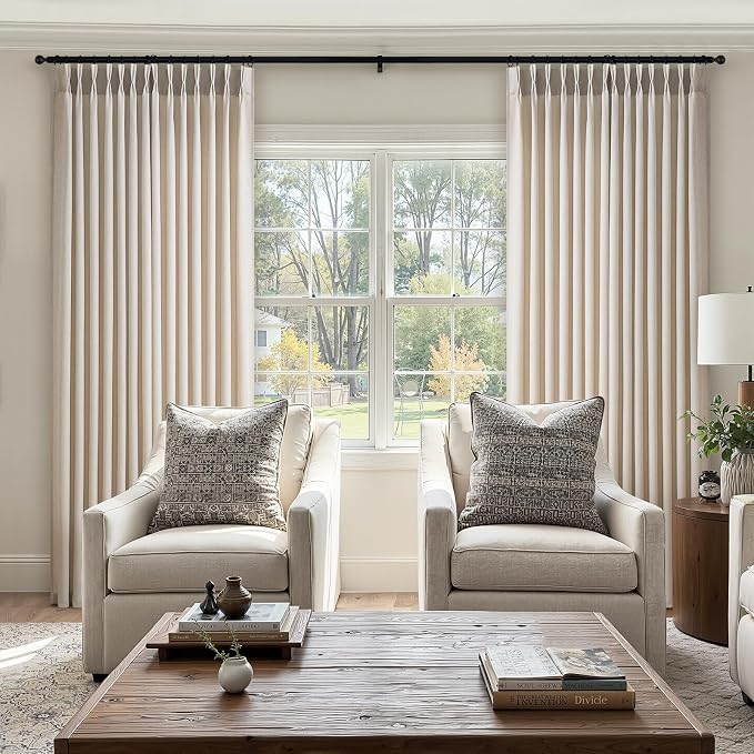 Pinch Pleated Curtains 90 Inches Long 1 Panels Set,Natural Cream Semi Sheer Cotton Blend Fabric Aesthetic Advanced Curtain Drapes for Living Room Bedroom,60x90 inch Length