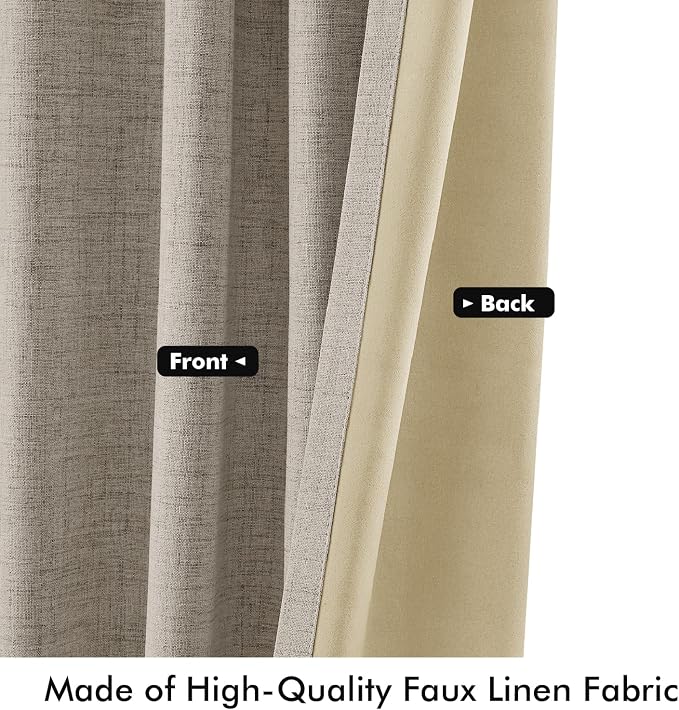 MIULEE 100% Blackout Linen Curtains for Bedroom, Pebble Taupe Solid Luxury Decor Thermal Insulation Room Darkening Drapes for Living Room Back Tab Rod Pocket 42 x 84 Inches, 2 Panels