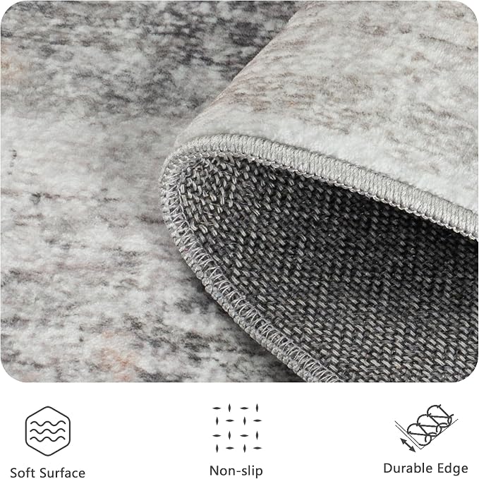 5x7 Area Rugs, Abstract Morden Soft Washable Rug, Non-Slip Low Pile Rugs for Living Room, Bedroom, Dining Room, Home, Office(Grey & Brown)
