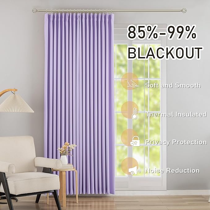 DONREN Lavender Purple Pinch Pleated Blackout Curtains with Hooks - 63 inch Length Room Darkening Thermal Insulated Short Window Curtain Panels for Bathroom Girls Room 2 Panel 40" Wx63 L