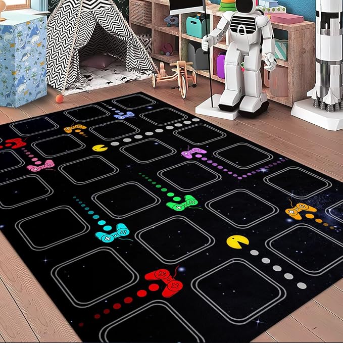 Gamer Area Rugs for Boys Bedroom, Gaming Rugs for Kids Room Home Decor Controller Gamepad Carpet Doormat 4'5"x6'