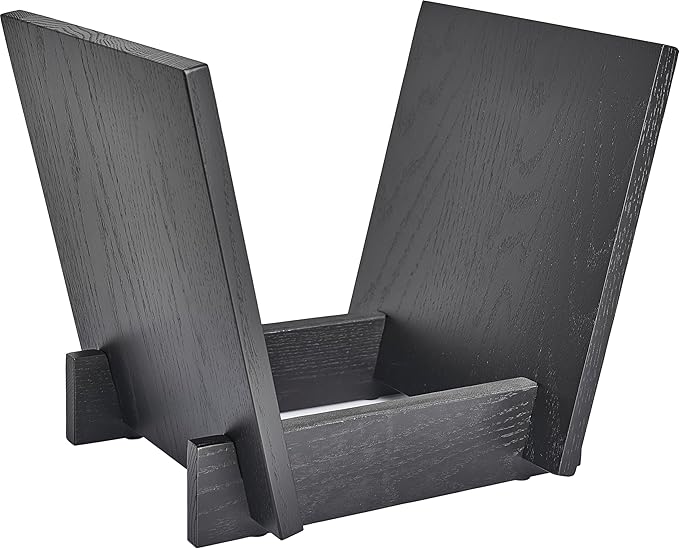 Honygebia Wooden Vinyl Record Holder - Black Solid Oak Wood Record Album Holder, V-Shaped Vinyl Record Storage Racks, Album Holders for Vinyl Records, Shelf for Storing Collection of 40 Premium LPs