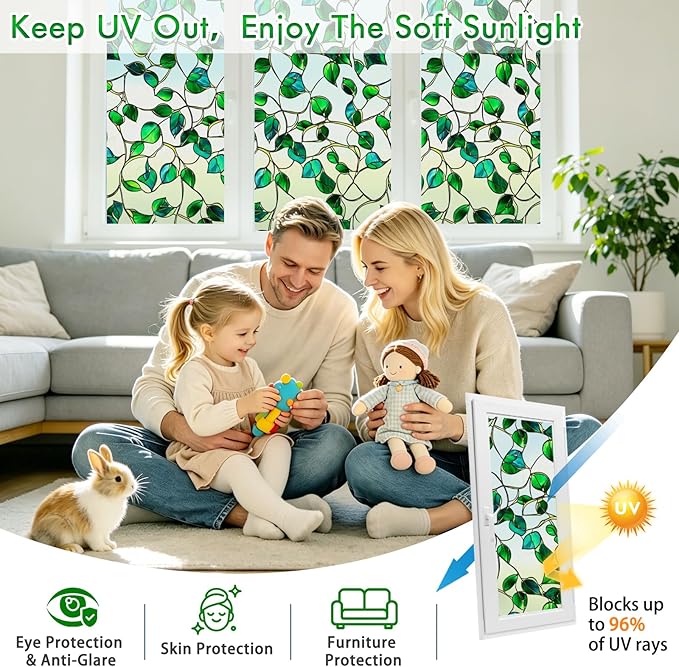 SOMWISE Frosted Glass Window Film, Heat Insulation, UV Block, Anti-Glare, One Way Privacy Tint, Static Cling for Home Bathroom Door, Renter Friendly, Day & Night Privacy