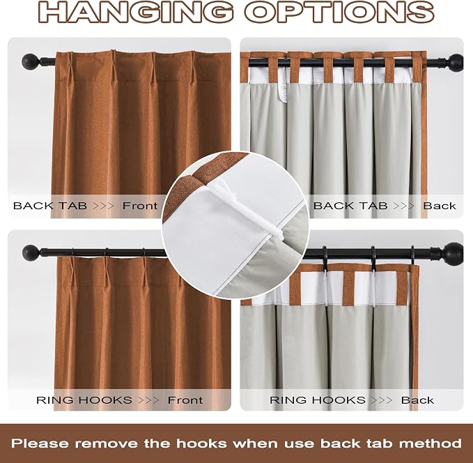 DUALIFE Rust Pinch Pleated Blackout Curtains 84 Inches Long,Luxury Copper Blackout Curtains Drapes with Hooks for Living Room Bedroom Boho Retro 40 by 84 Inch 2 Panels Terracotta