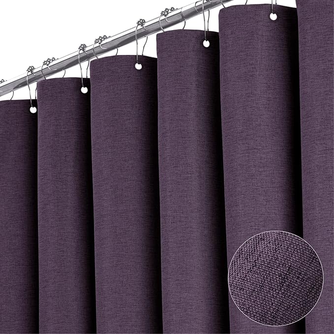 BTTN Extra Long Shower Curtain - 72x84 Inches Long Linen Textured Heavy Duty Fabric Shower Curtain Set with 12 Plastic Hooks, Tall Luxury Simple Waterproof Cloth Shower Curtains for Bathroom - Purple