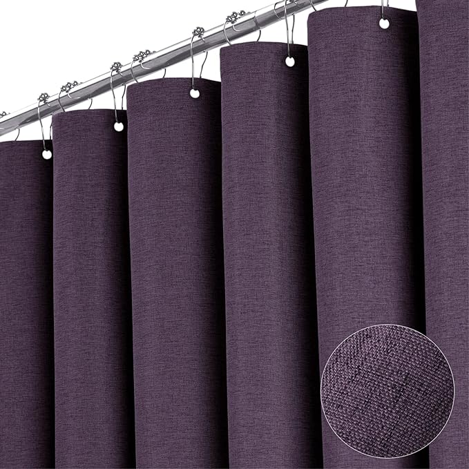 BTTN 78 Inch Long Shower Curtain, Linen Textured Thick Weighted Fabric Shower Curtain Set with 12 Hooks, Tall Hotel Neutral Heavy Duty Waterproof Polyester Shower Curtains for Bathroom, 72x78, Purple