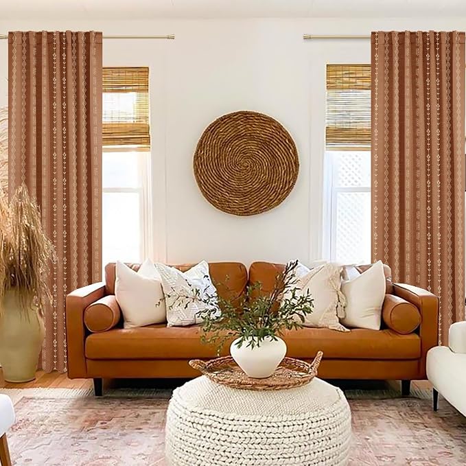 72 Inch Curtains Long,Room Darkening 70% Black Out Blackout Boho Pattern Thermal Insulating Curtains for Living Room Bedroom 2 Panels Set