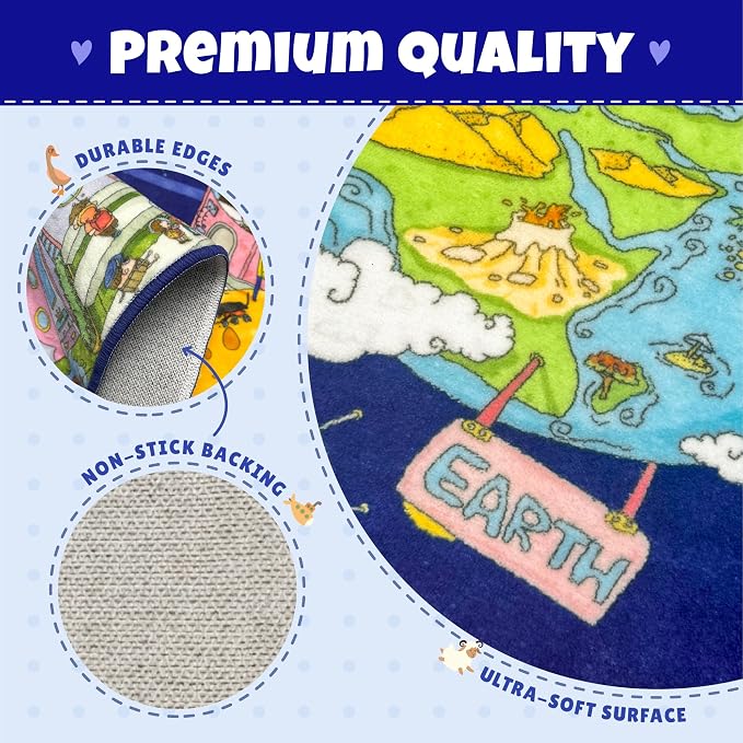 Hazo Haus Galaxy 8x10 Educational Kids Rug for Classroom – Interactive Solar System Design with Planets, Spaceships, Astronauts & Fun Characters – Perfect for STEM Learning & Creative Play Spaces