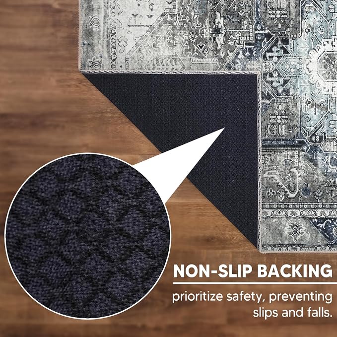 Keen Home Design 48"x72" Rug - Machine Washable Area Rug with Non-Slip Backing, Ideal for Living Room, Dining Room, Bedroom - Vintage, Easy Clean, Durable, Low Pile - (4' x 6')
